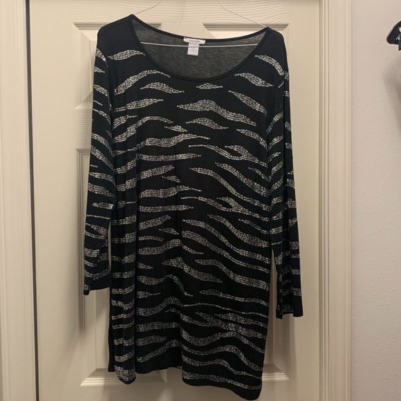 Joan Vass Zebra Longsleeve Tunic (XL-Black) - Picture 2 of 3